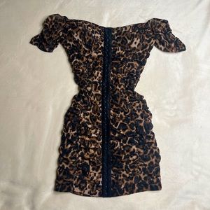 cheetah print off the shoulder Windsor mini dress